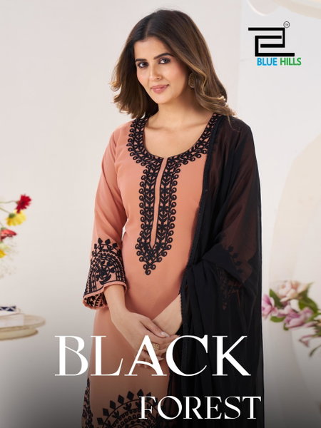 Black Forest By Blue Hills Georgette Kurti With Bottom Dupatta Wholesale Online